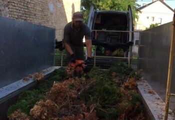 zöldhulladék darabolása lánzfűrésszel